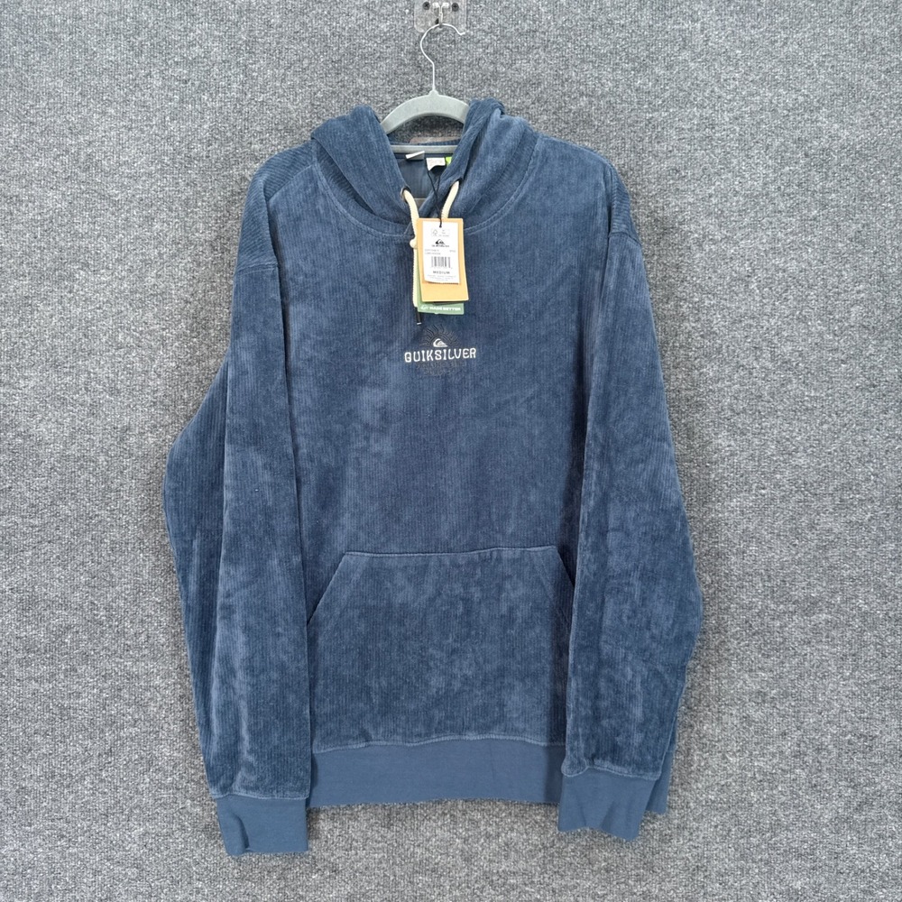 Quiksilver Cord Hoodie Mens Medium Blue Ribbed Pullover Sweatshirt Comfort NEW